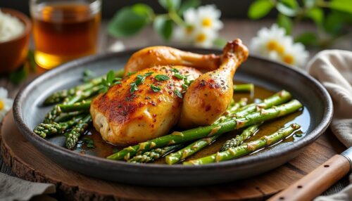 5 étapes précises pour un poulet rôti moelleux avec asperges croquantes en mars