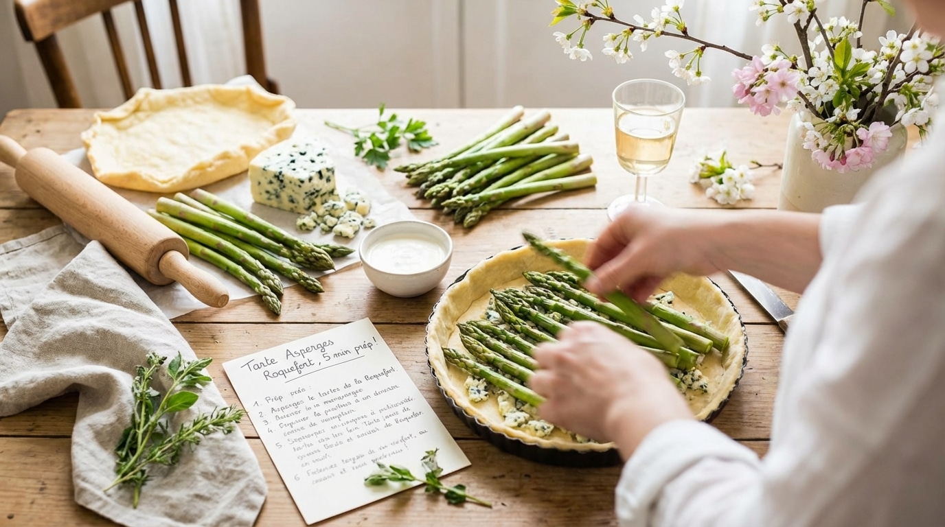 5 minutes de préparation pour une tarte salée asperges roquefort ultra gourmande réussie