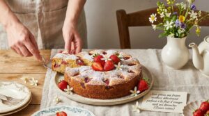 Mon gâteau aux fraises moelleux délicatement parfumé à la fleur d’oranger ravit nos dimanches