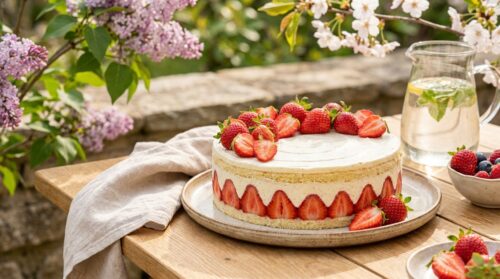 Tendre, rafraîchissant et subtilement parfumé à la vanille, ce fraisier maison évoque les repas conviviaux d’avril