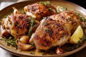 Hauts de cuisse de poulet au four avec peau croustillante