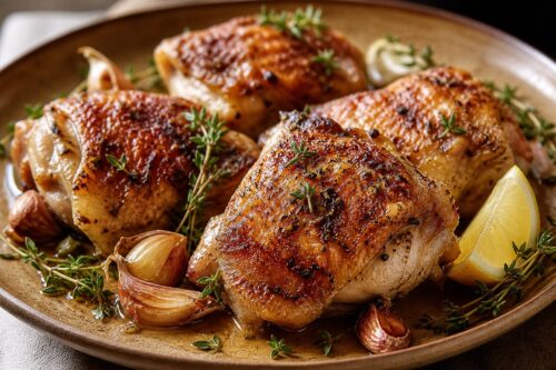 Hauts de cuisse de poulet au four avec peau croustillante