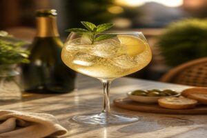 Spritz St-Germain léger avec glaçons, citron et menthe