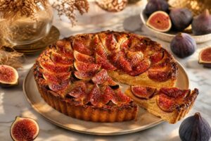 Tarte aux figues dorée avec fond de tarte net et fruits caramélisés