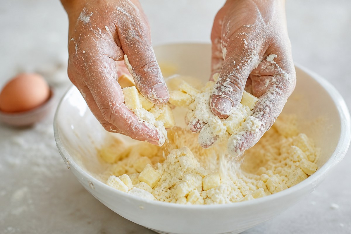 Sablage du beurre et de la farine pour une pâte sablée maison