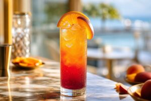 Cocktail Sex on the beach glacé avec dégradé orange et cranberry
