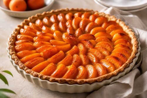 Tarte aux abricots dorée avec pâte croustillante et fruits brillants