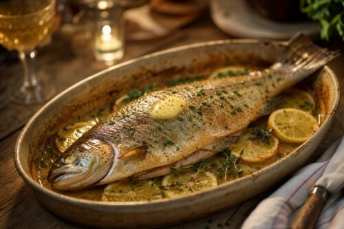 Truite entière au four avec citron herbes beurre et chair moelleuse
