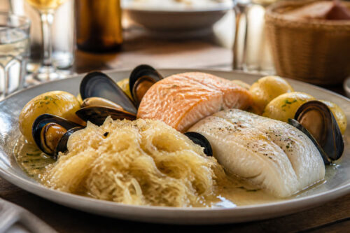 Choucroute de la mer avec poisson blanc saumon moules et pommes de terre