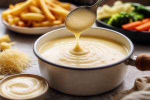 Sauce fromagère lisse et nappante dans une casserole