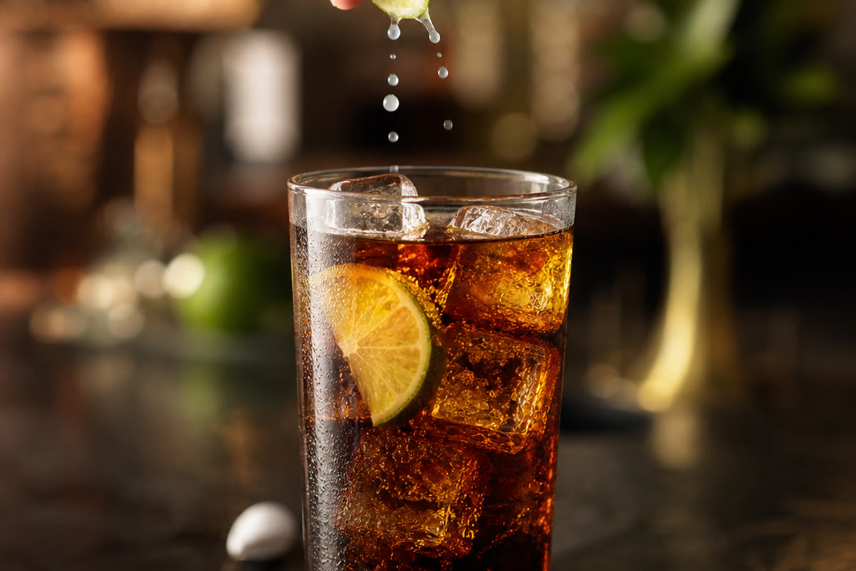 Citron vert pressé au-dessus d’un verre de Cuba libre