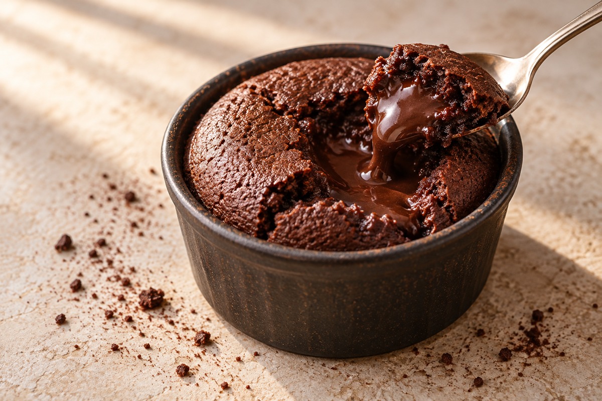 Moelleux au chocolat ouvert avec un centre coulant