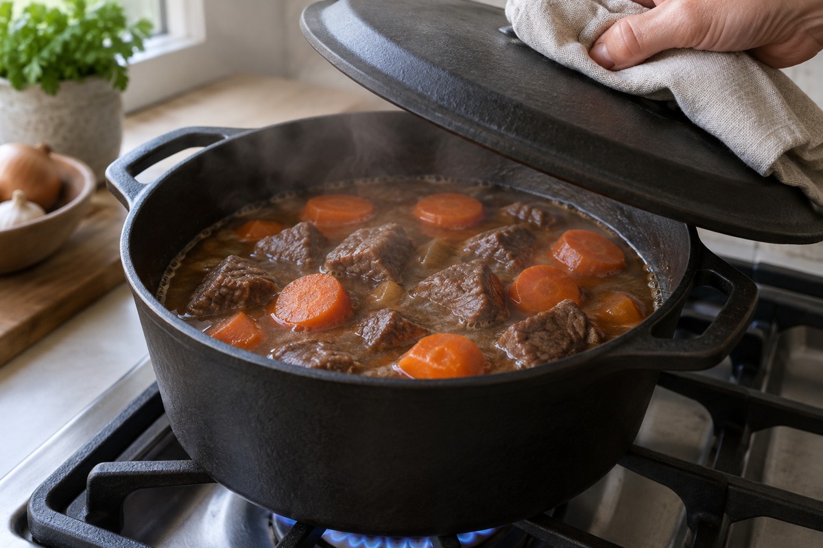 Petits frémissements dans la cocotte de bœuf aux carottes
