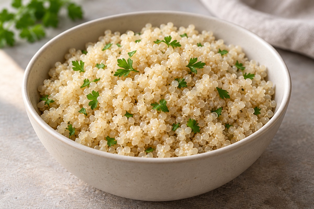 Quinoa cuit aux grains détachés dans un bol